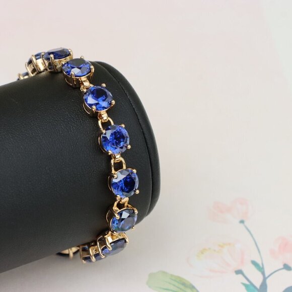 "Elegant Blue Crystal Rose Gold Bracelet with Gold Plated Finish, XPBL1018 - Picture 7 of 12